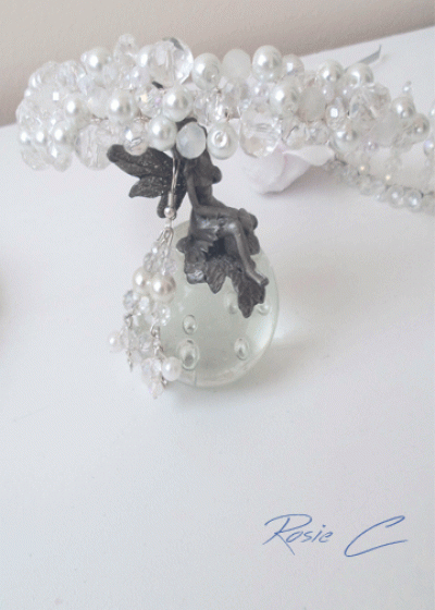 Дизайнерска диадема за коса и обици с перли и кристали Bright Queen